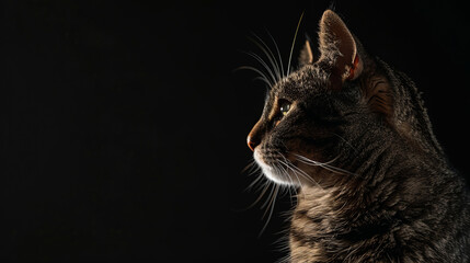 Close-up portrait of a tabby cat in dramatic lighting - Powered by Adobe