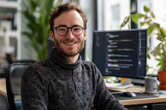 Portrait of a successful software developer in an office setting