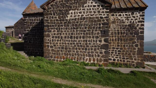  Flight of the Sevanovank monastery on a peninsula on Lake Sevan in Armenia. 
