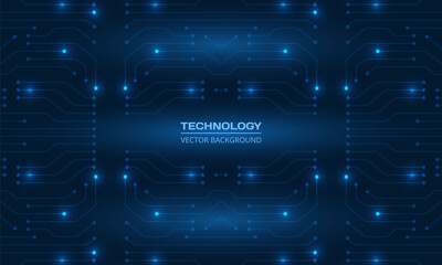 Abstract dark blue technology background with circuit board and text block. Futuristic digital technology vector illustration concept.