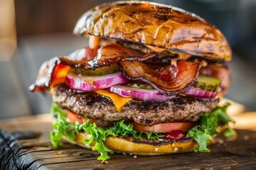 Delicious Gourmet Burgers: Fresh Ingredients & Toppings for Restaurants, Food Blogs, and Advertisements