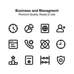 Get this creative icons set of business and management up for premium use