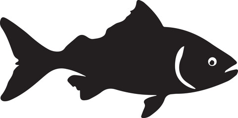 Fish silhouette in line art style. Fish vector by hand drawing. Fish tattoo on white background. Black and white fish vector on white background. Marine animal illustration. Marine life animal.