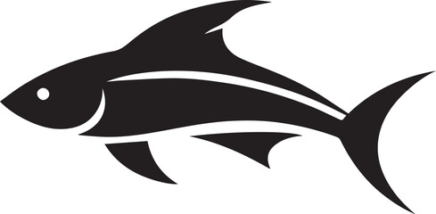 Fototapeta premium Fish silhouette in line art style. Fish vector by hand drawing. Fish tattoo on white background. Black and white fish vector on white background. Marine animal illustration. Marine life animal.