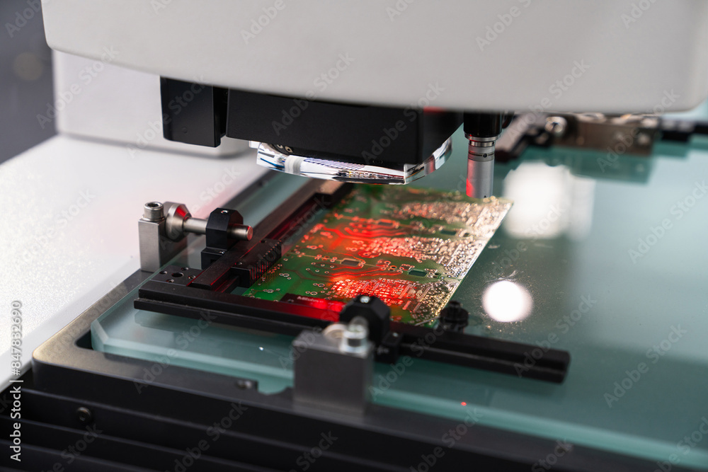 Poster optic machine for precise measurement of part size and quality evaluation. smart factory.