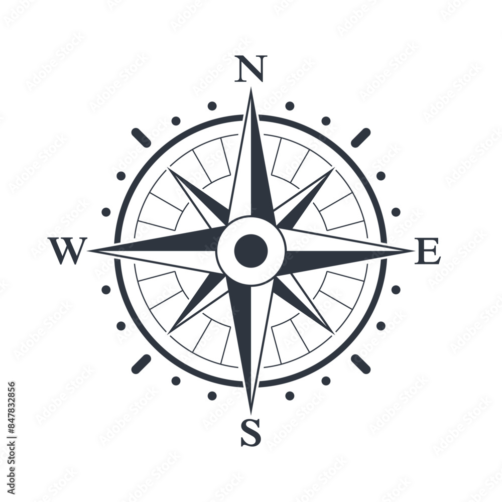 Wall mural compass graphic icon. wind rose sign. compass symbol isolated on white background. vector illustrati