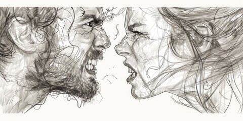 Fototapeta premium Illustrated Couple in Intense Conflict.