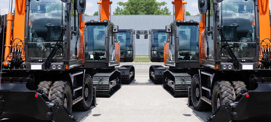 Fleet of heavy construction excavators