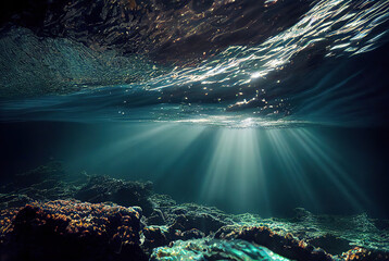 Obraz premium 水, 水中, 海, 海中, 水面, 光, 太陽, 波, water, underwater, ocean, surface, light, sun, wave