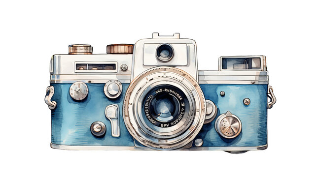Vintage blue camera with intricate details isolated on transparent background. Perfect for photography enthusiasts and retro technology lovers.