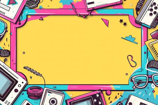 90s themed yellow party background featuring blank central space for copy - vintage - celebration - graphic design