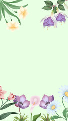 green background with frame of flowers