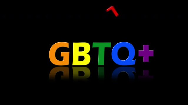 Animation with Lgbtq+ text with lgbt flag colors on black background.text animation with bounce effect.gay pride flag. Lesbian, gay, bisexual, transgender, and queer Lgbtq.