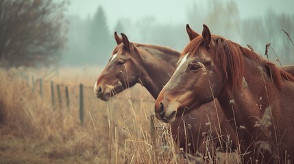Group of Brown Horses Grazing on Feed in a Sunlit Pasture