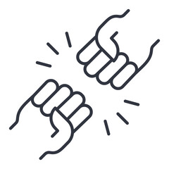 Vector line icon confrontation. Editable stroke. Punch, fight, violence, sports competition, friendly greeting. Black stock symbol isolated on white background