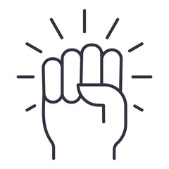 Raised clenched fist vector icon. Editable stroke line symbol of solidarity. Protest, fight for your rights, political movements, strength and power. Stock illustration on white background