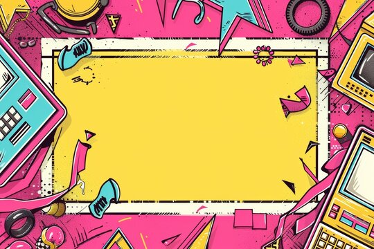 90s themed yellow party background featuring blank central space for copy - vintage - celebration - graphic design