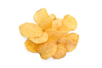 Fluted potato chips isolated on white background.