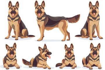 Cartoon dog. Active pet animal, cute puppy and dogs in different poses, running, jumping and sleeping character vector illustration set