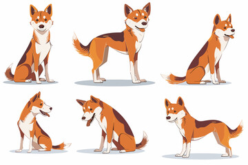 Cartoon dog. Active pet animal, cute puppy and dogs in different poses, running, jumping and sleeping character vector illustration set