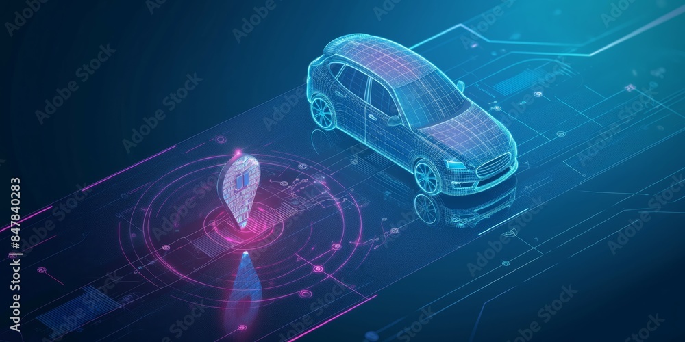 Poster autonomous car with gps interface on digital map