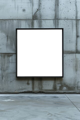 Industrial Minimalist Interior Mock-up with Empty Framed Art on Concrete Wall