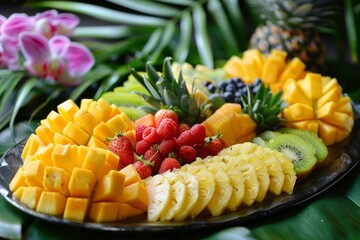 Tropical Fruit Platters: Pineapple, Mango, Kiwi & Berries for Travel, Health Blogs & Food Promotions