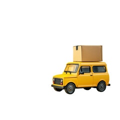 Yellow Delivery Van With Cardboard Box on Roof