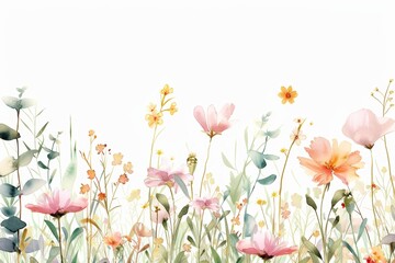 Naklejka premium acuarela de flores silvestres. fondo blanco. tarjeta