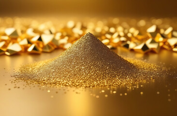 A small pile of gold on a confetti background. The concept of investment and wealth.