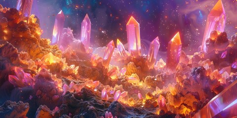 Naklejka premium a image of a colorful scene with a mountain and a lot of crystals