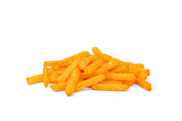 Corn sticks with ketchup isolated on white background.