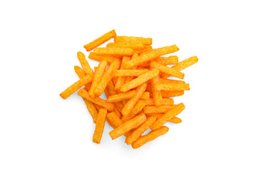 Corn sticks with ketchup isolated on white background.