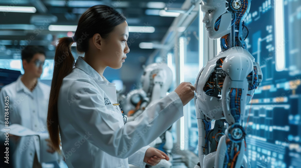 Poster Innovative Engineers: Diverse Team Discussing AI Development in Tech Lab