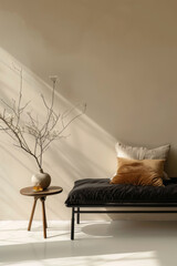 Minimalist Zen Interior Mock-up with Simple Sofa and Natural Elements