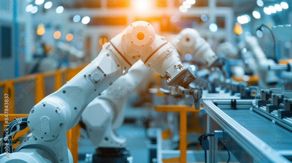 Poster precision automation: ai-powered robotic arm in manufacturing plant