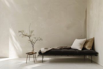 Minimalist Zen Interior Mock-up with Simple Sofa and Natural Elements