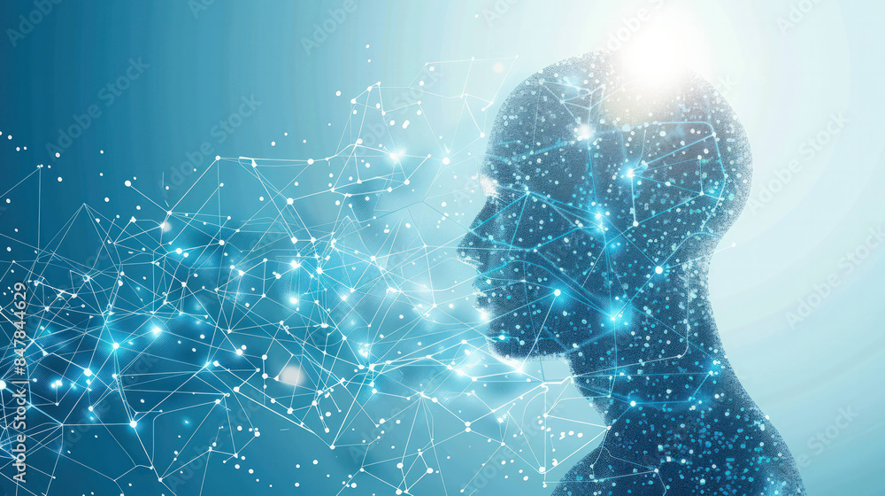 Poster Cybernetic Connections: Human Silhouette Enveloped by AI Network Nodes and Lines