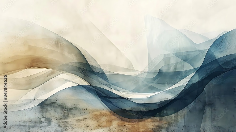 Poster an abstract image featuring a white and blue color scheme, with a blurred green tree in the foregrou