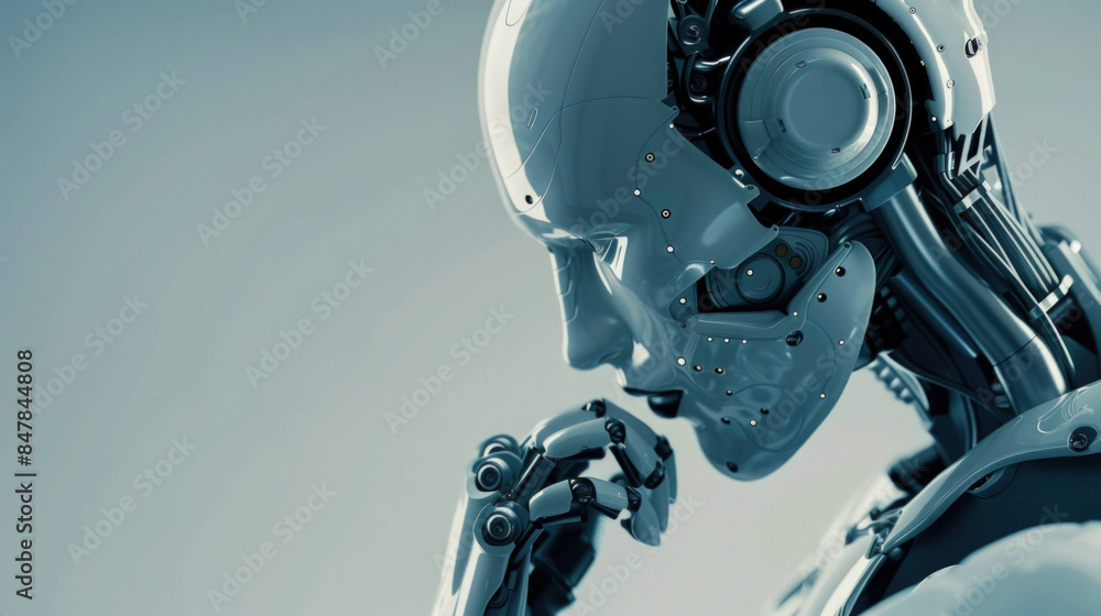 Poster Contemplative AI: Futuristic Robot Expressing Thoughtfulness in Artificial Intelligence Concept