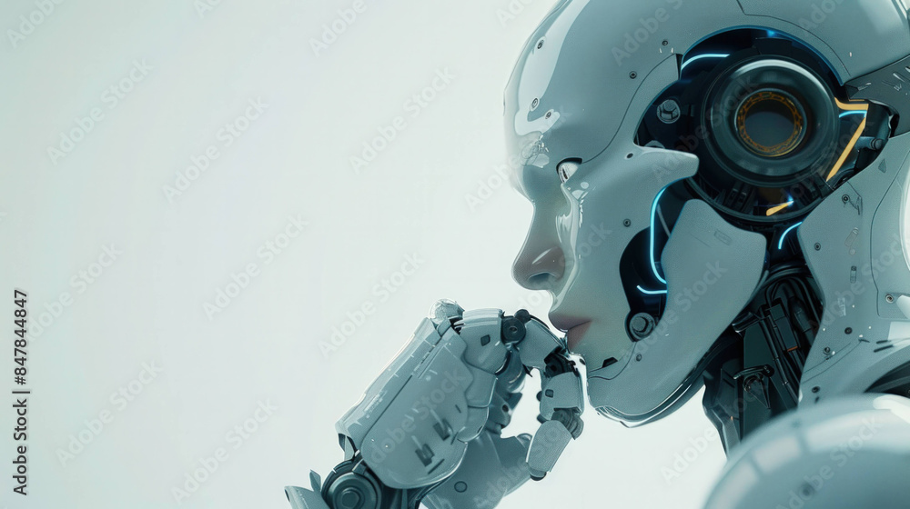 Poster Reflective Artificial Intelligence - Futuristic Robot Contemplating the Future