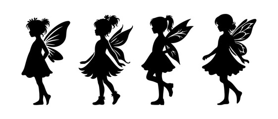 Fairy child side view silhouette black filled vector Illustration icon