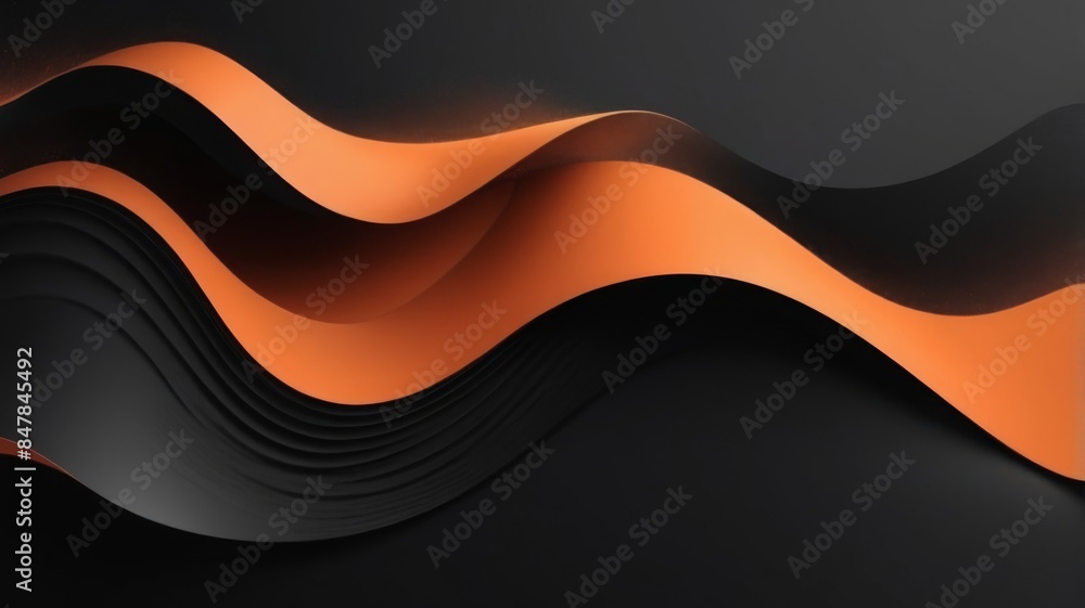 Poster Orange black waves, color gradient rough abstract background shine bright light and glow template empty space, grainy noise grungy texture on transparent background cut out