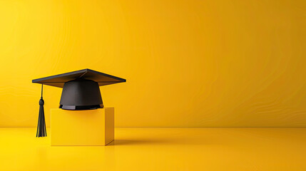 Graduation cap on yellow background, academic symbol, vibrant setting