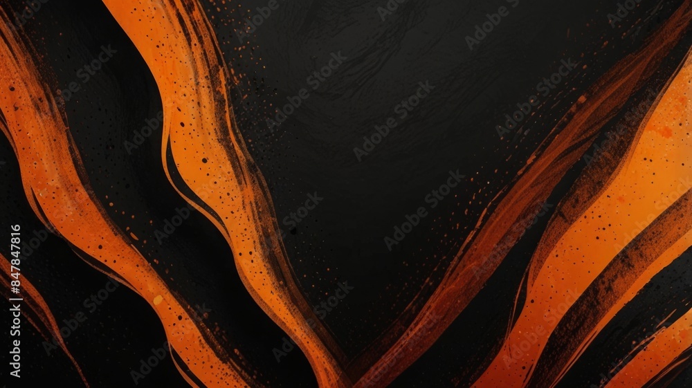 Poster Orange black waves, color gradient rough abstract background shine bright light and glow template empty space, grainy noise grungy texture on transparent background cut out