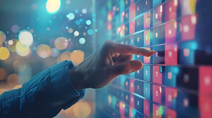 Agenda meeting appointment activity information concept. Businessman touch event planner timetable agenda plan on virtual screen for schedule event management design