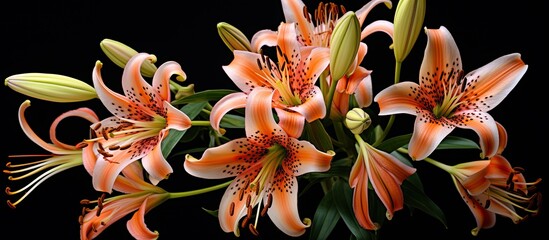 Lily disambiguation Lilies Lilium band Lilium is a genus of herbaceous flowering plants growing from bulbs. Creative banner. Copyspace image