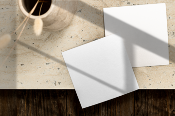 Invitation card mockup png transparent, business card flat lay design