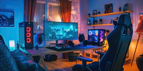 High-Tech Gaming Room with RGB Lighting