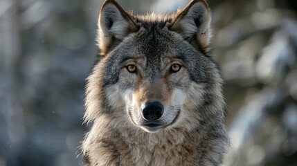 Obraz premium Majestic Grey Wolf (Canis lupus) Close-Up Portrait in Natural Habitat
